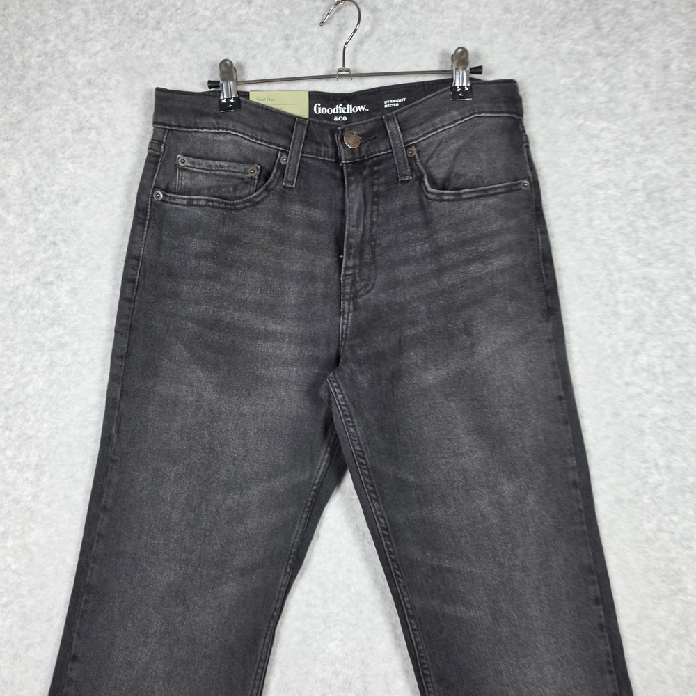 Goodfellow Jeans Mens Size 30x30 Black Denim Straight Fit Total Flex Whiskers